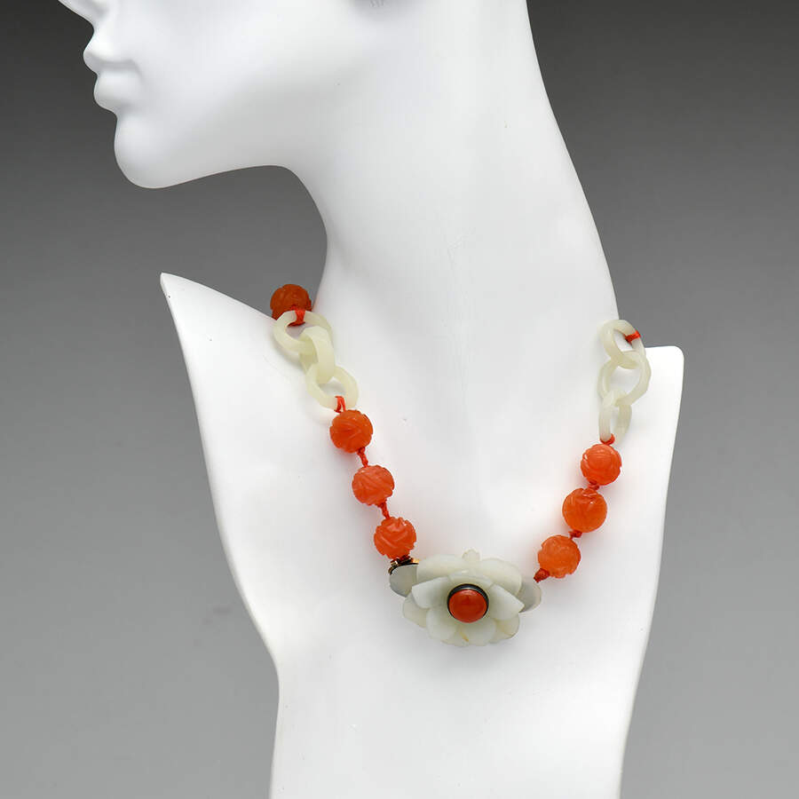 Rare G.T. Marsh & Co. Art Deco Jadeite Jade & Carnelian Necklace-4