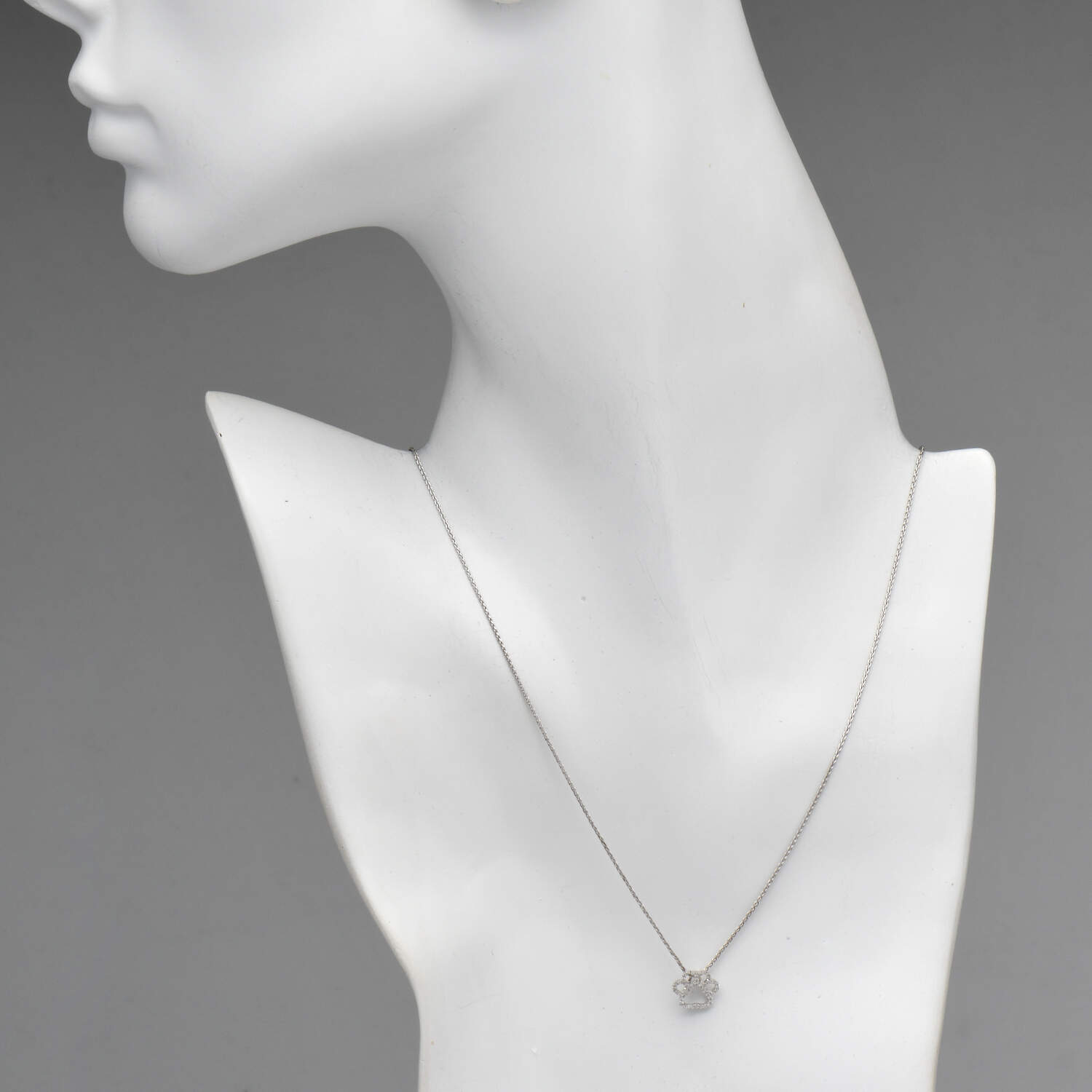 18/14KW Small Diamond(0.08) Paw Print Necklace-4