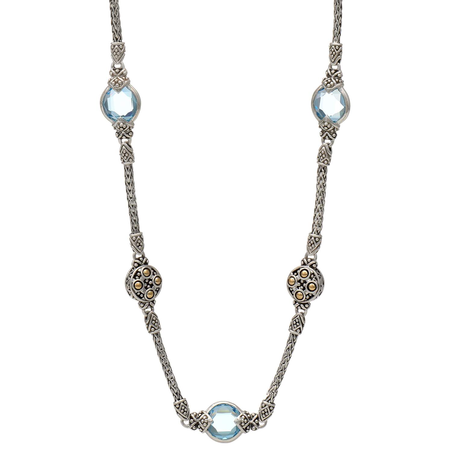 John Hardy "Dot" SS/18KY Blue Topaz (3.5) Station Necklace-1