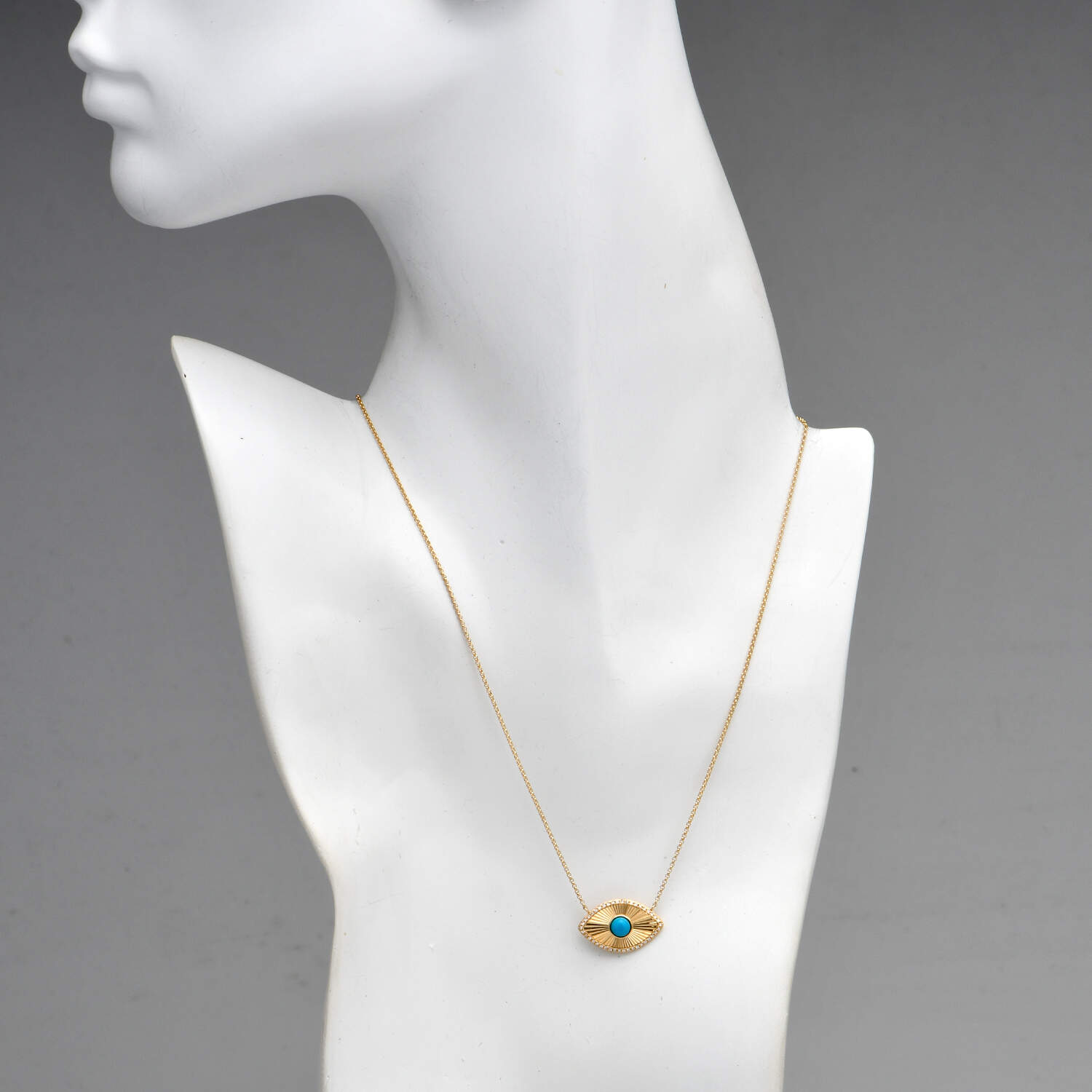 14KY Effy Radiant Eye Turquoise (0.50) & Diamond(0.10) Necklace-4