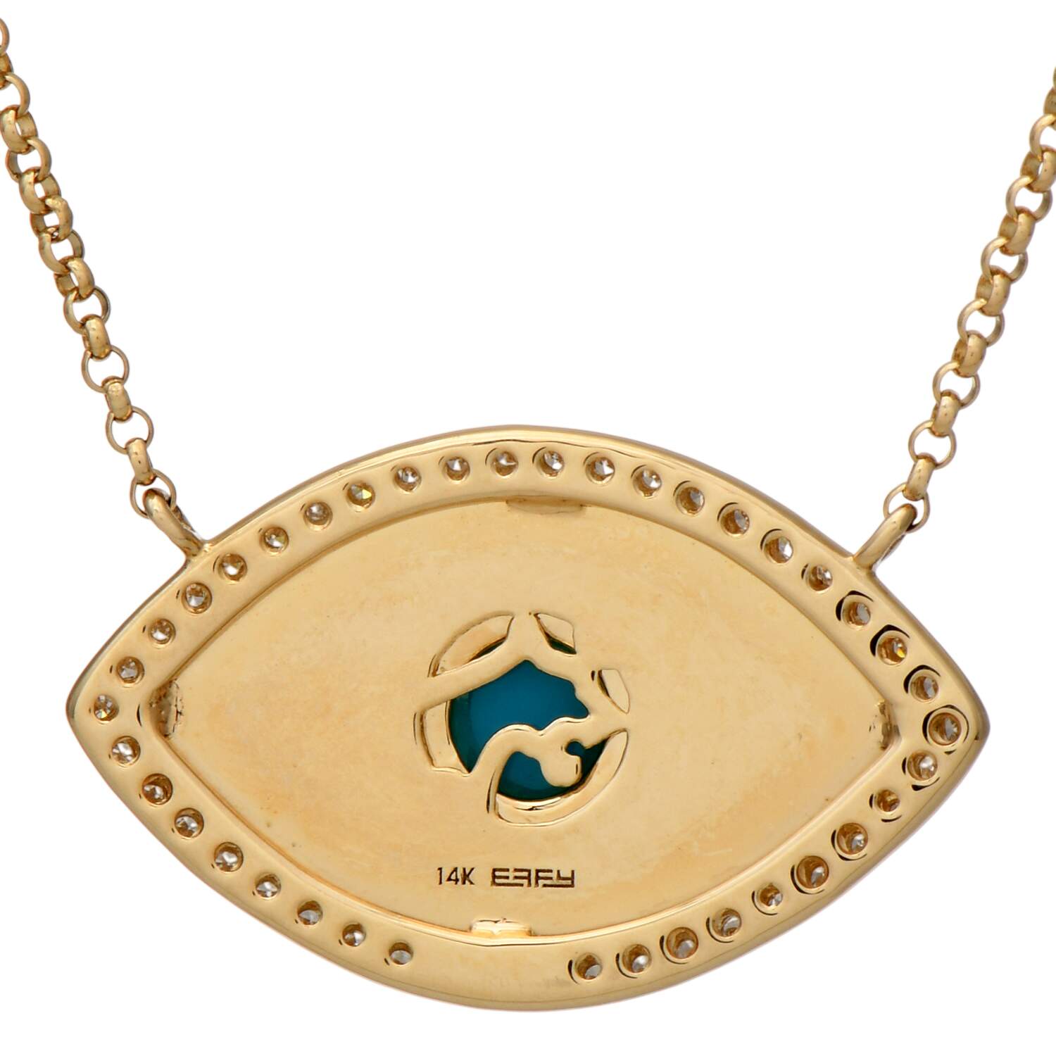 14KY Effy Radiant Eye Turquoise (0.50) & Diamond(0.10) Necklace-2
