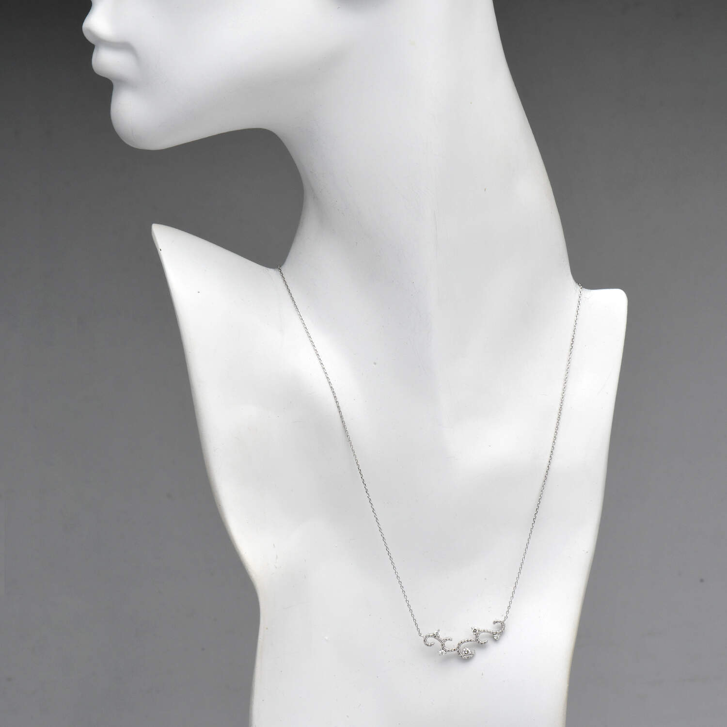 18KW Diamond(0.40) Scroll Motif Station Necklace-4