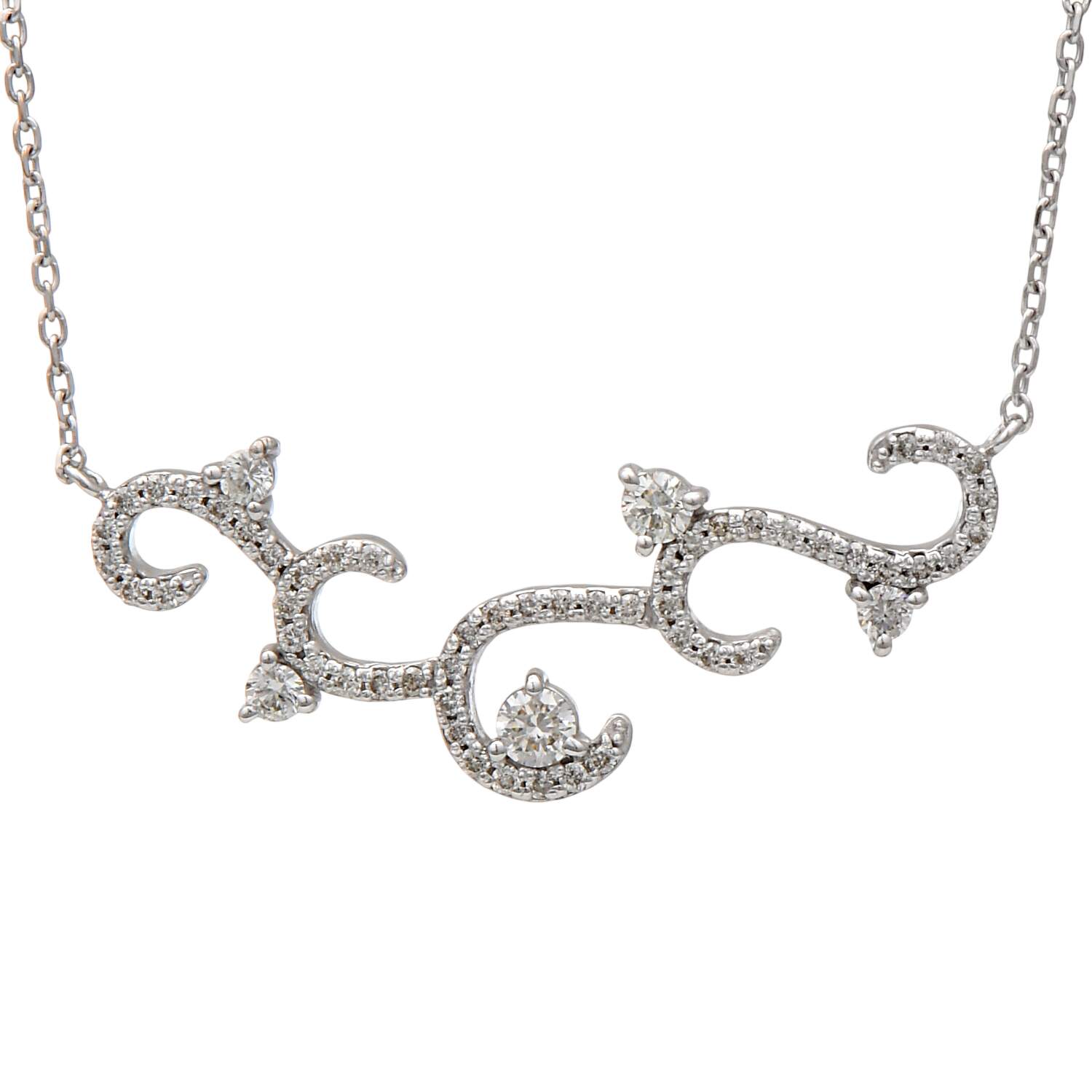 18KW Diamond(0.40) Scroll Motif Station Necklace-1