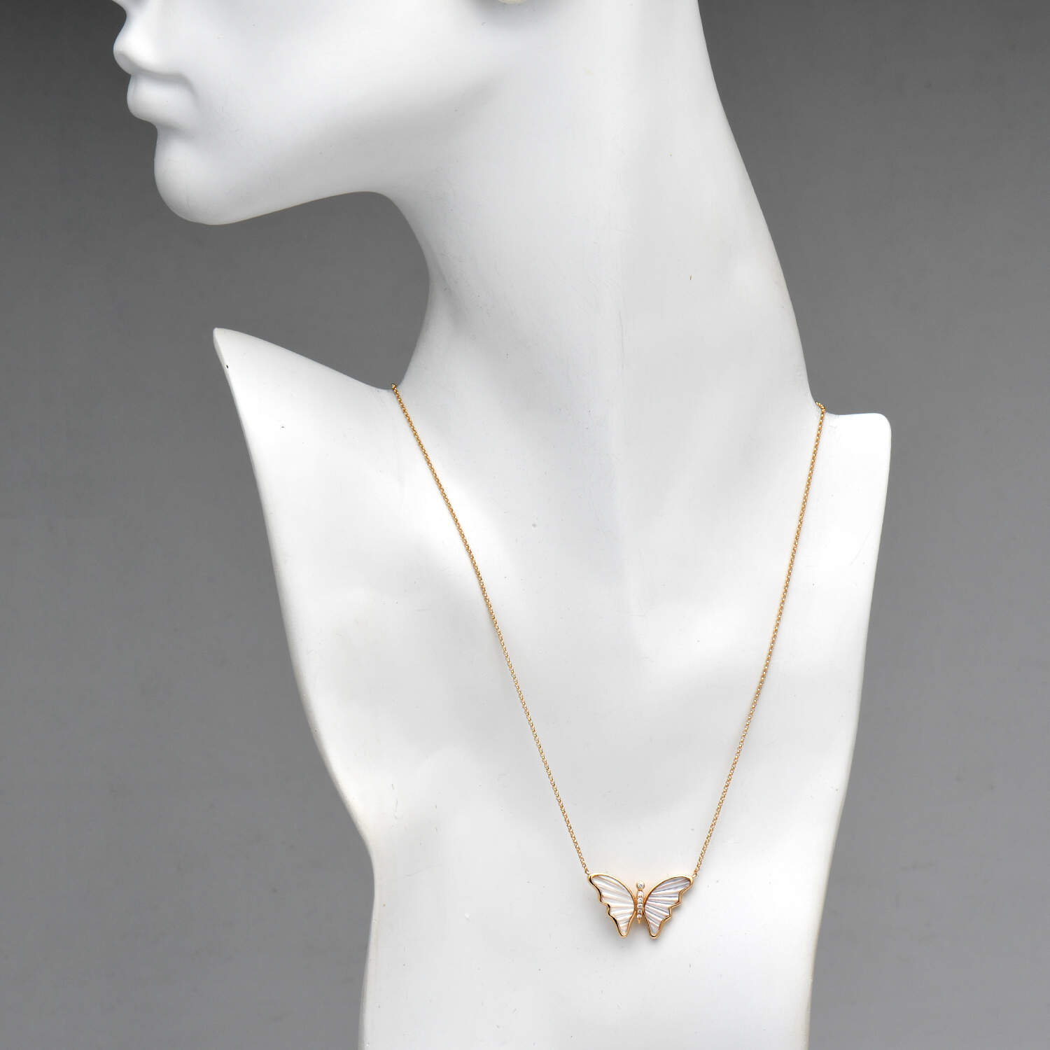 14KY Effy Mother of Pearl & Diamond(0.09) Butterfly Adjustable Necklace-4