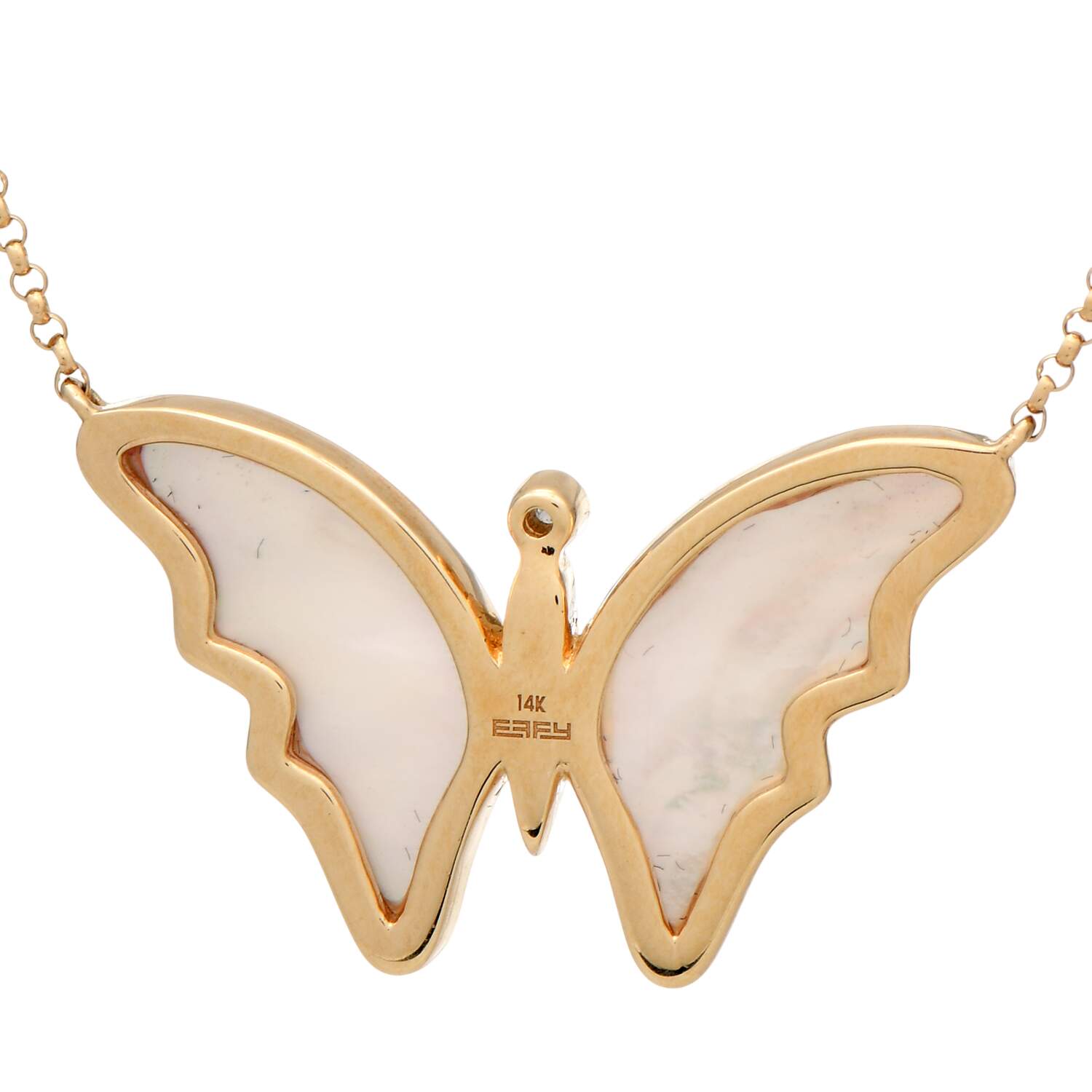 14KY Effy Mother of Pearl & Diamond(0.09) Butterfly Adjustable Necklace-2