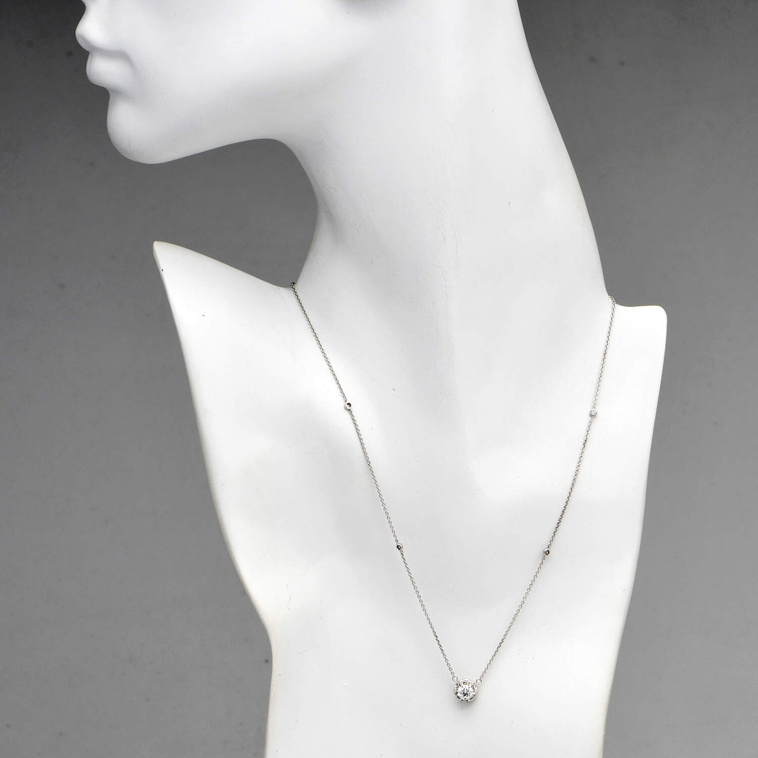 14KW Diamond(0.56) Cluster & Bezel Set (0.09) Station Necklace-4