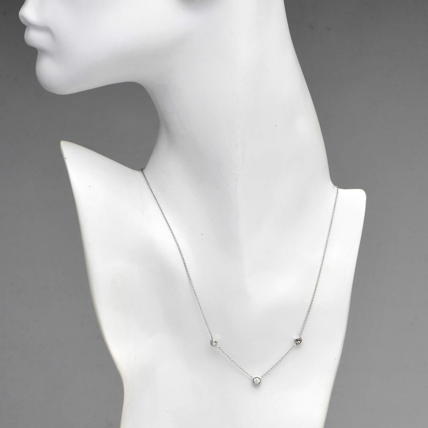 14KW Diamond(0.46) Trio Bezel Set Station Necklace-4