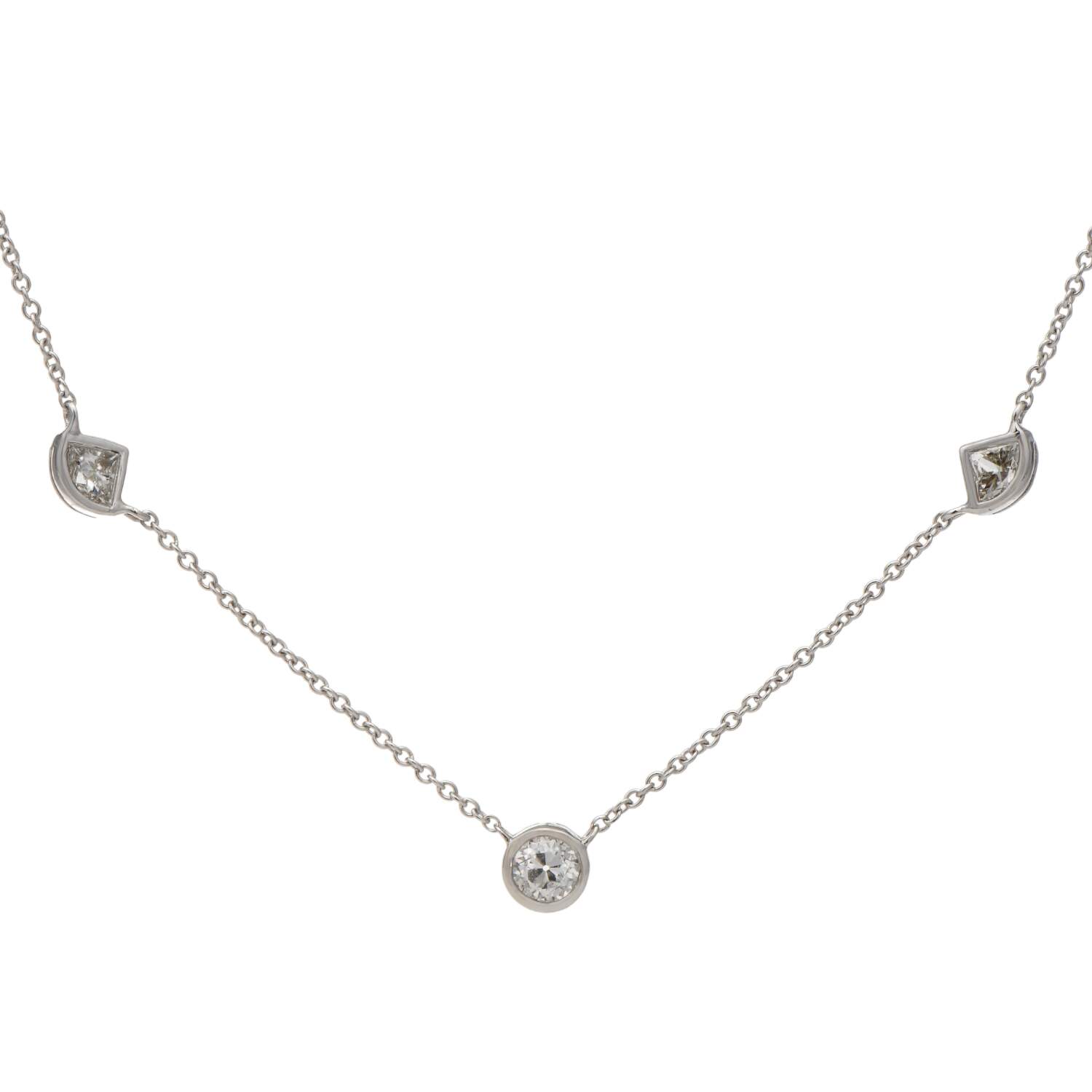 14KW Diamond(0.46) Trio Bezel Set Station Necklace-1
