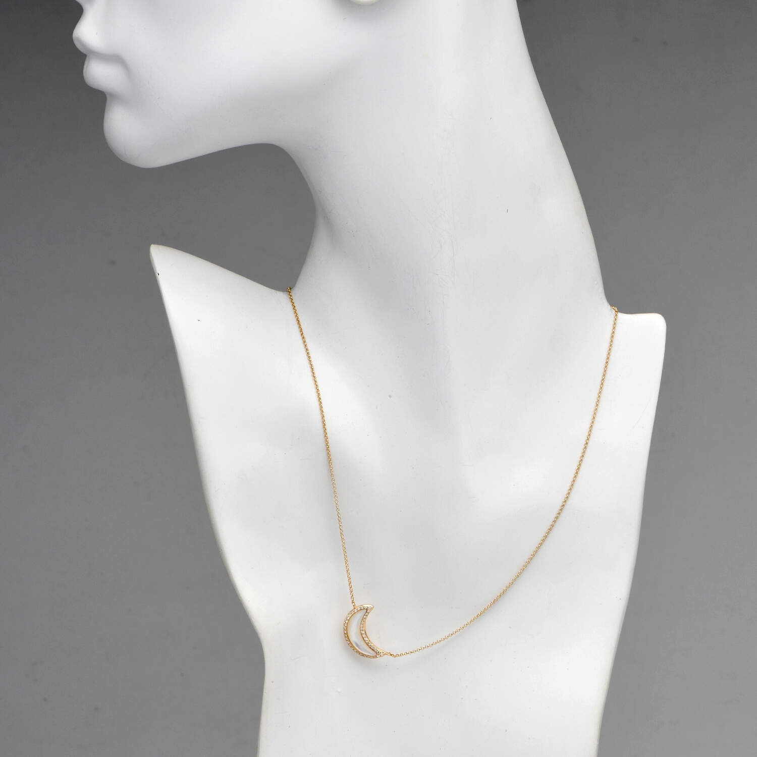 14KY Effy Mother of Pearl & Diamond (0.15) Cresent Moon Necklace-4