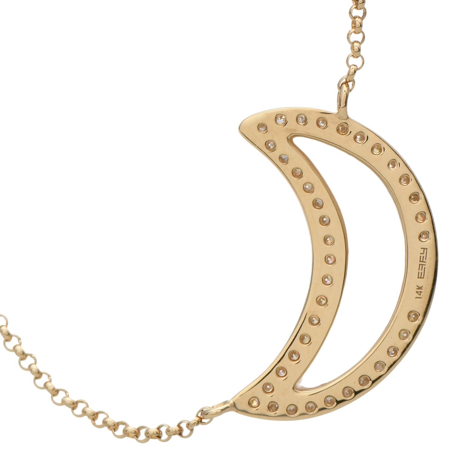 14KY Effy Mother of Pearl & Diamond (0.15) Cresent Moon Necklace-2