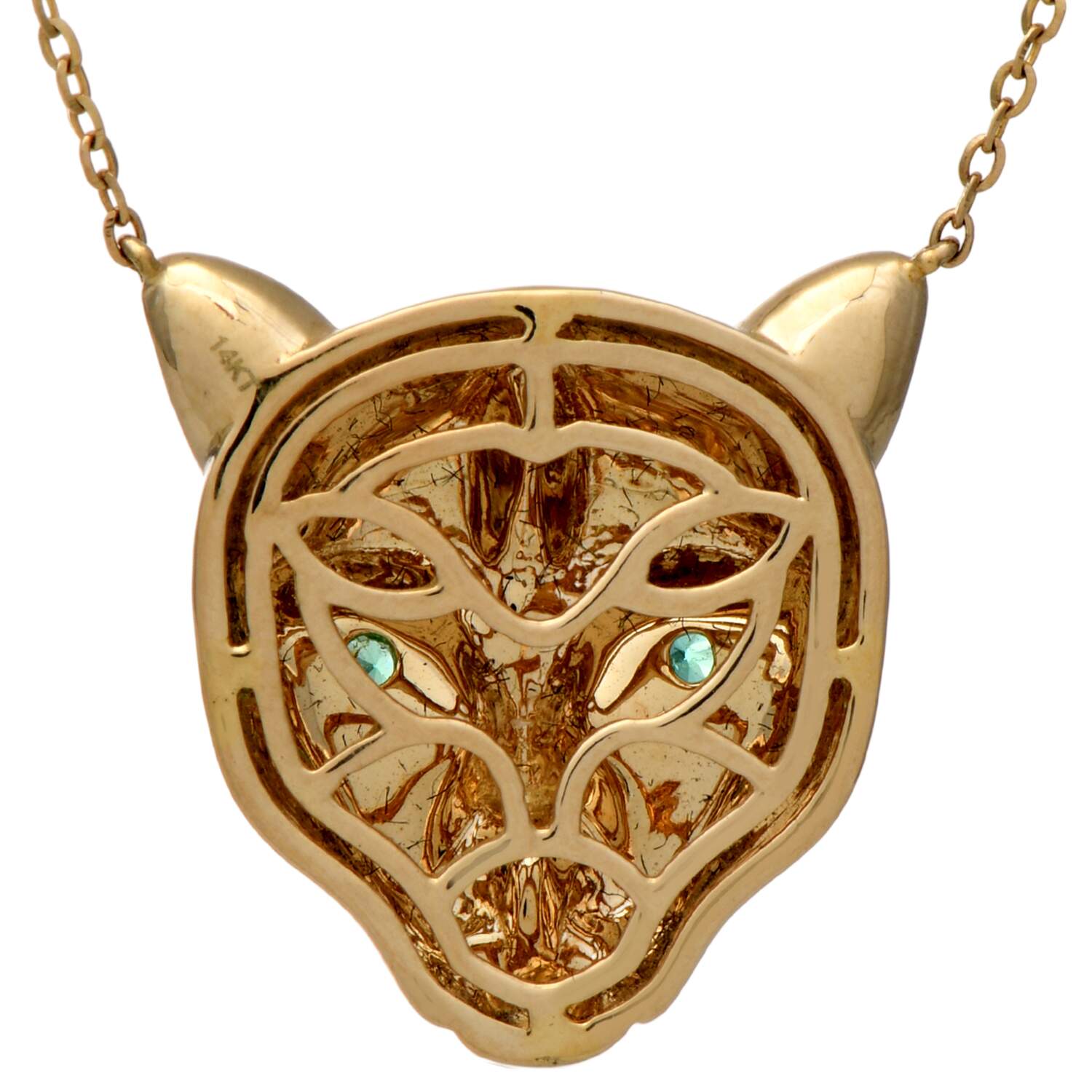 14KY Emerald (0.03) Sculpted Panther Pendant Adjustable Necklace-2