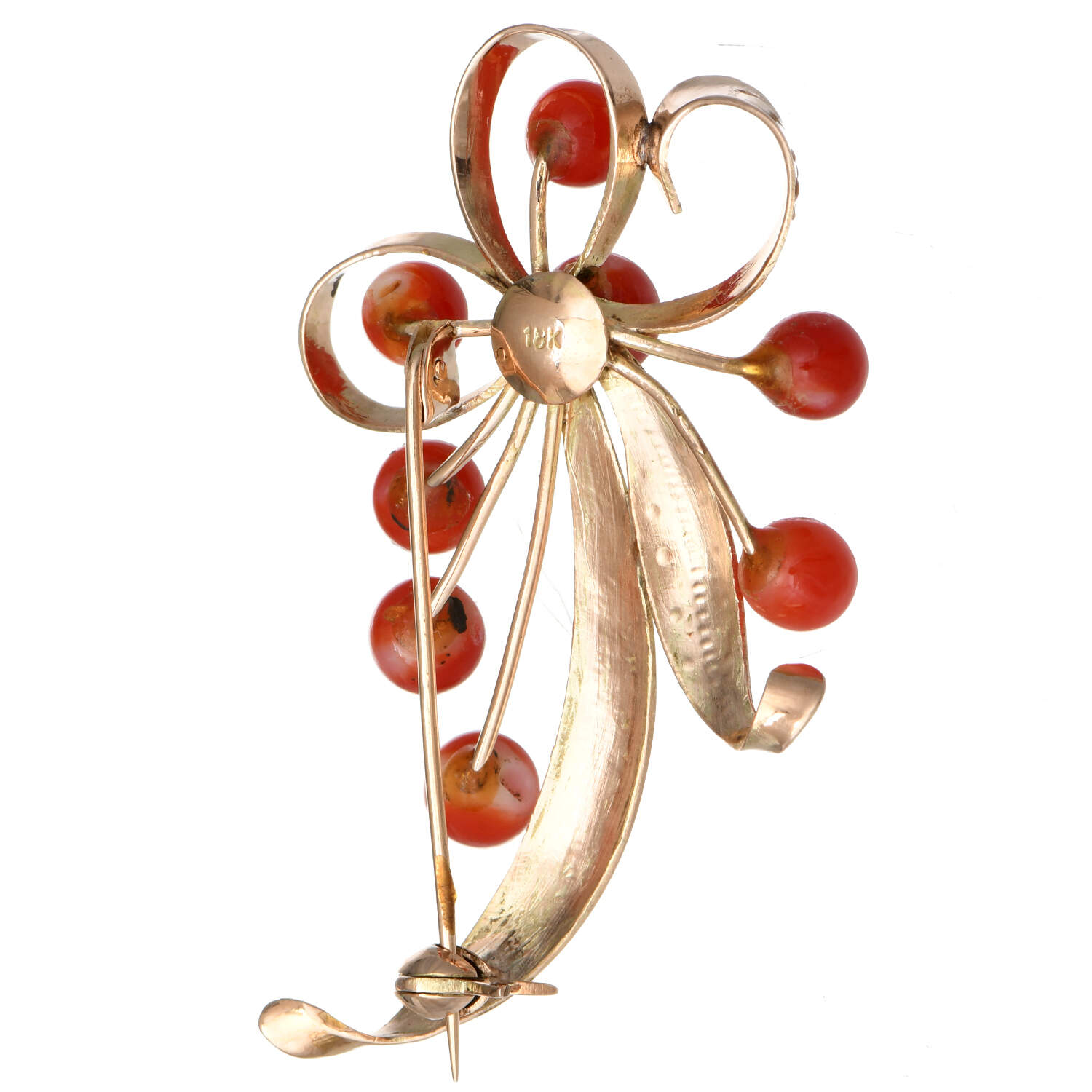 18KY Vintage Red Coral Swirl Pin-2