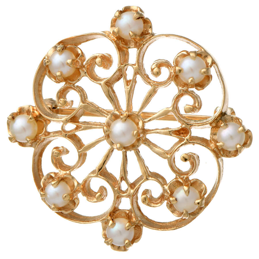 14KY Cultured Pearl Openwork Swirl Pin-1