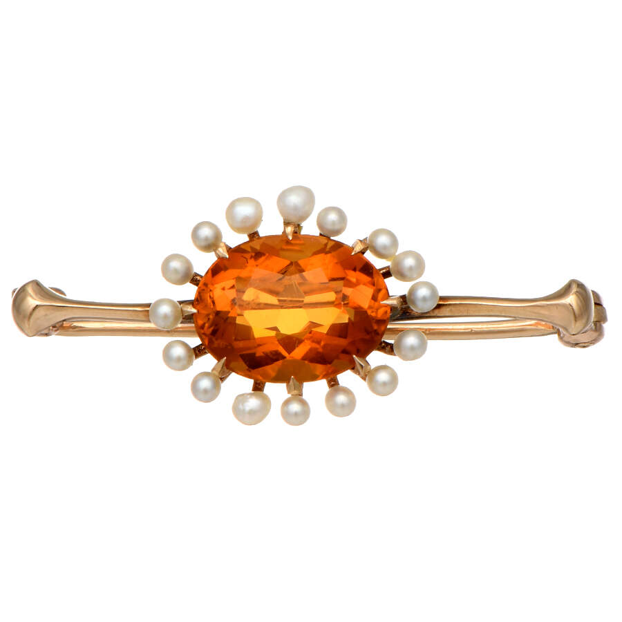 14KY Vintage Citrine(2.05) & Seed Pearl Pin-1