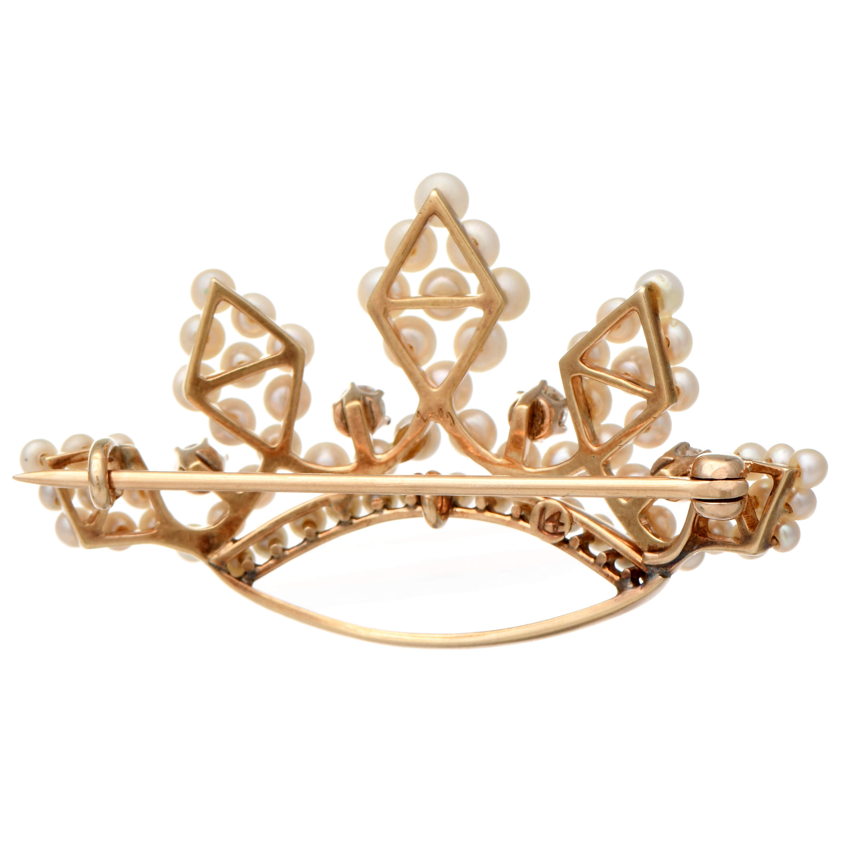 14KY Cultured Pearl & Diamond(0.28) Tiara Pin-2