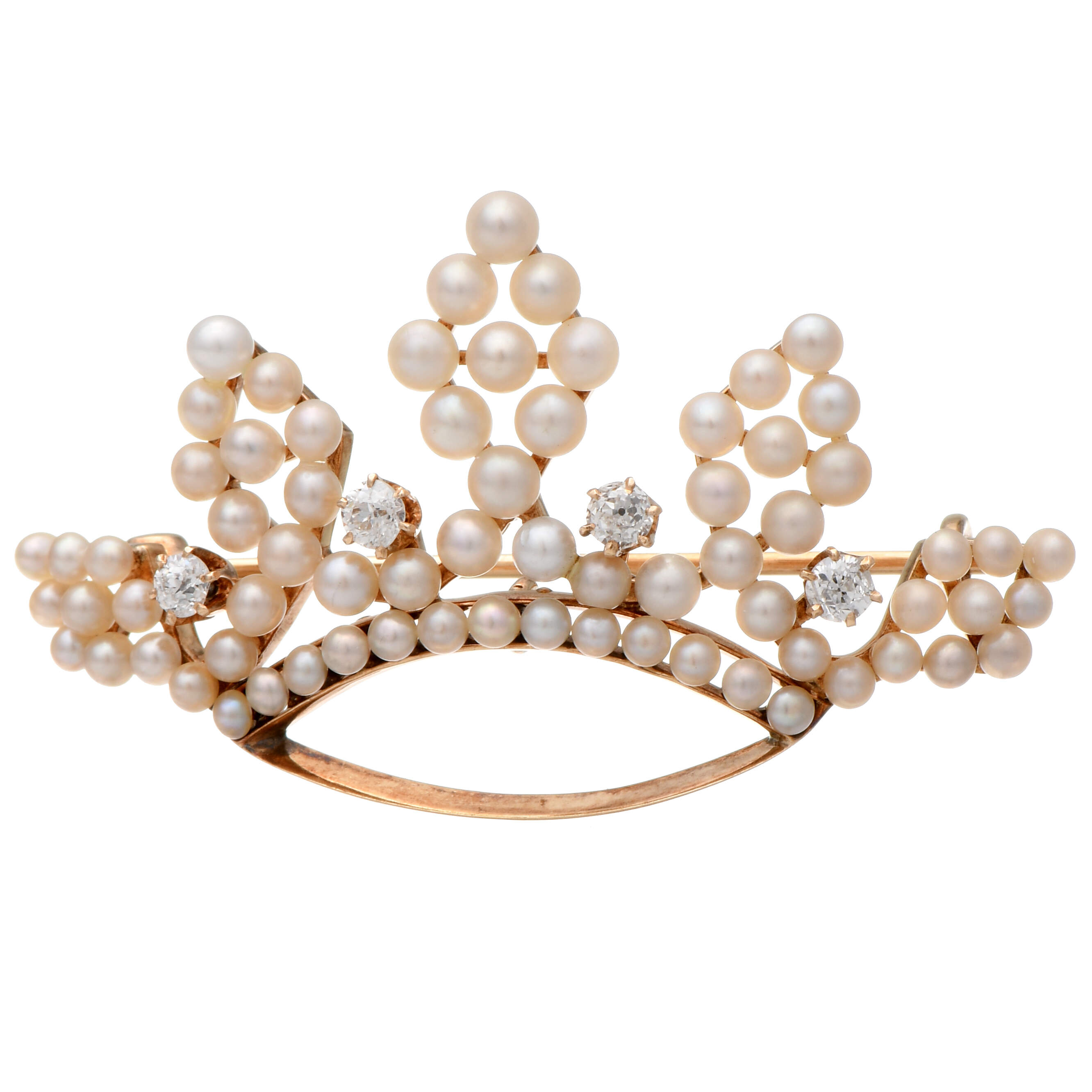14KY Cultured Pearl & Diamond(0.28) Tiara Pin-1