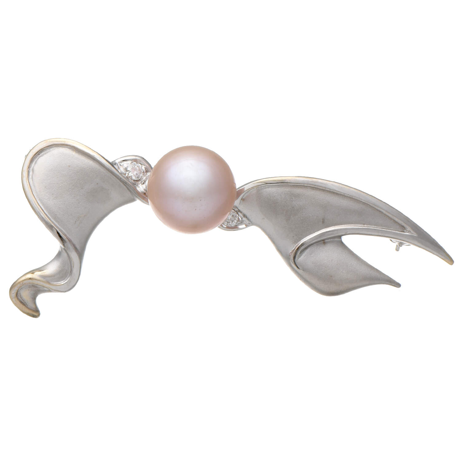 18KW Cultured Pearl & Diamond Bow Pin-1