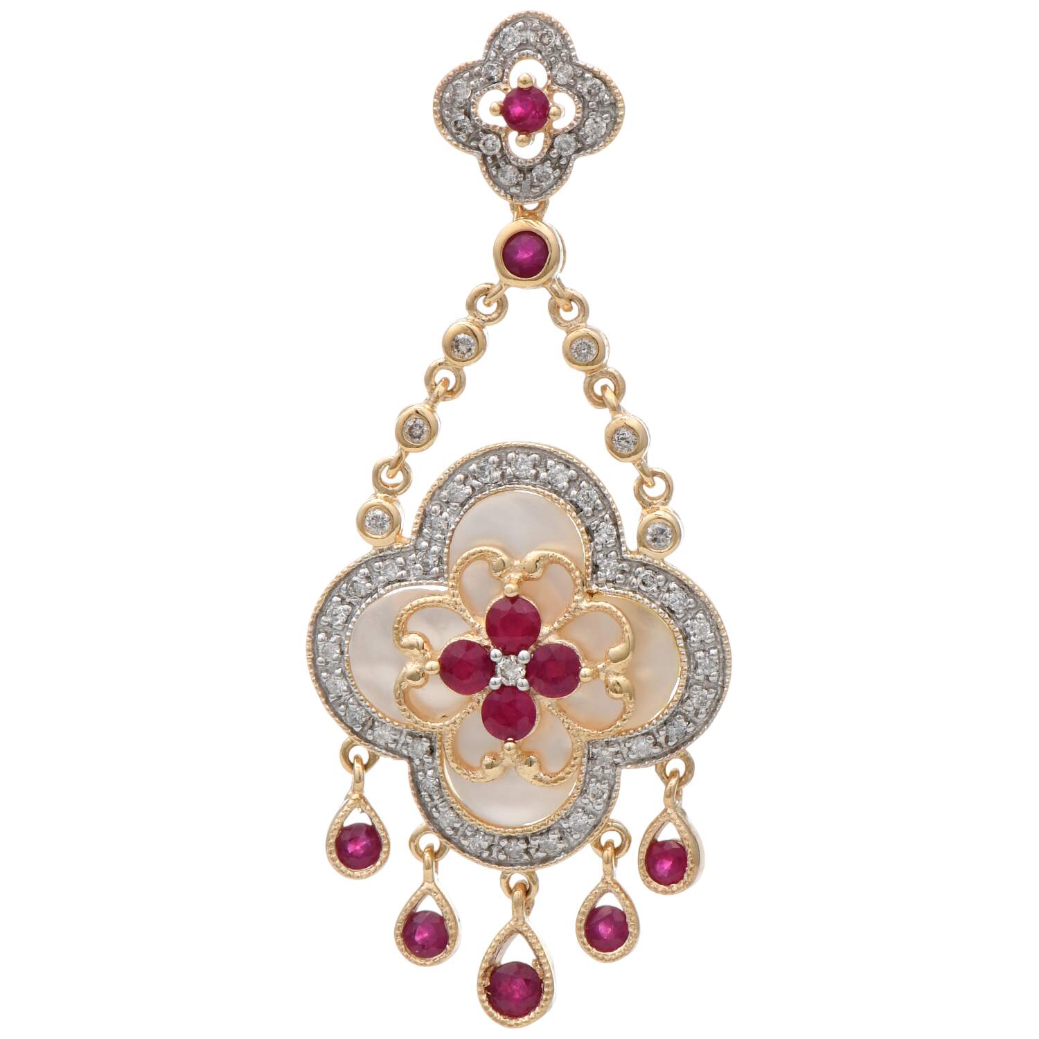 14KYW Ruby(0.78) Diamond(0.44) & Mother of Pearl Pendant-1