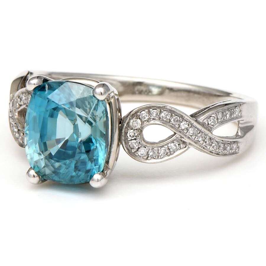 14KW Blue Zircon(3.98) & Diamond(0.10) Ring-1