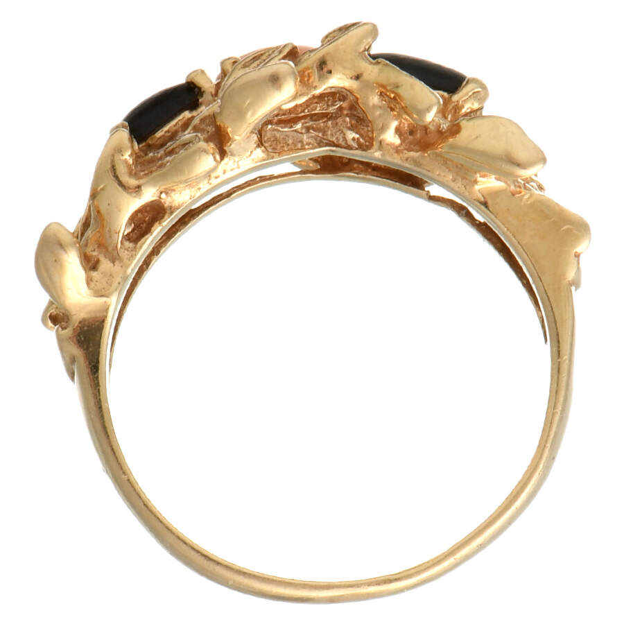 14KY Black & Pink Coral Leaf Ring-4