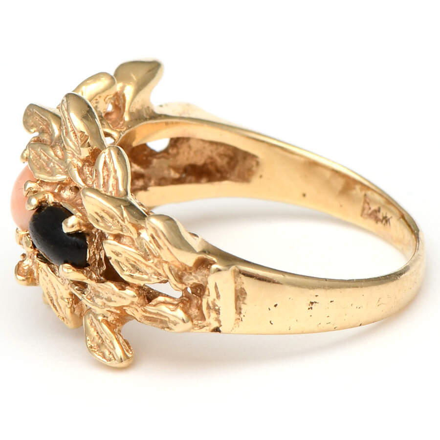 14KY Black & Pink Coral Leaf Ring-3