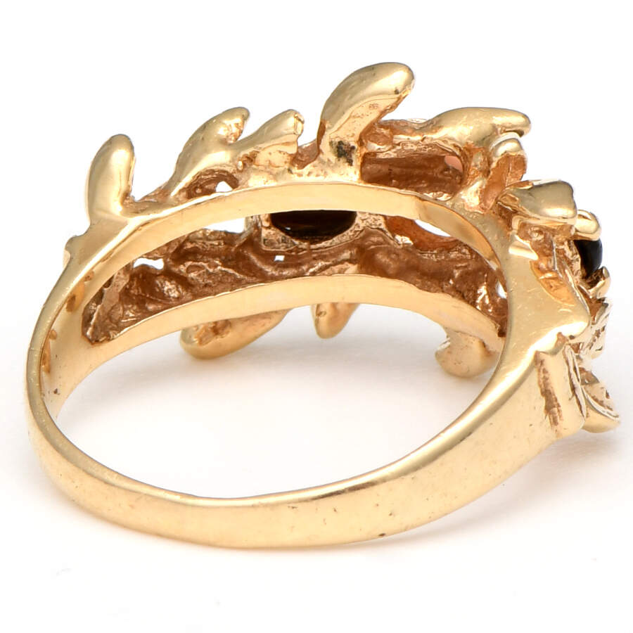 14KY Black & Pink Coral Leaf Ring-2