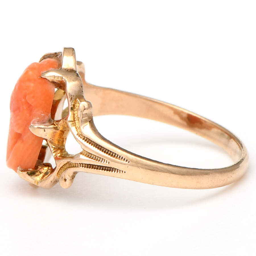 10KY Vintage Coral Cameo Ring-3