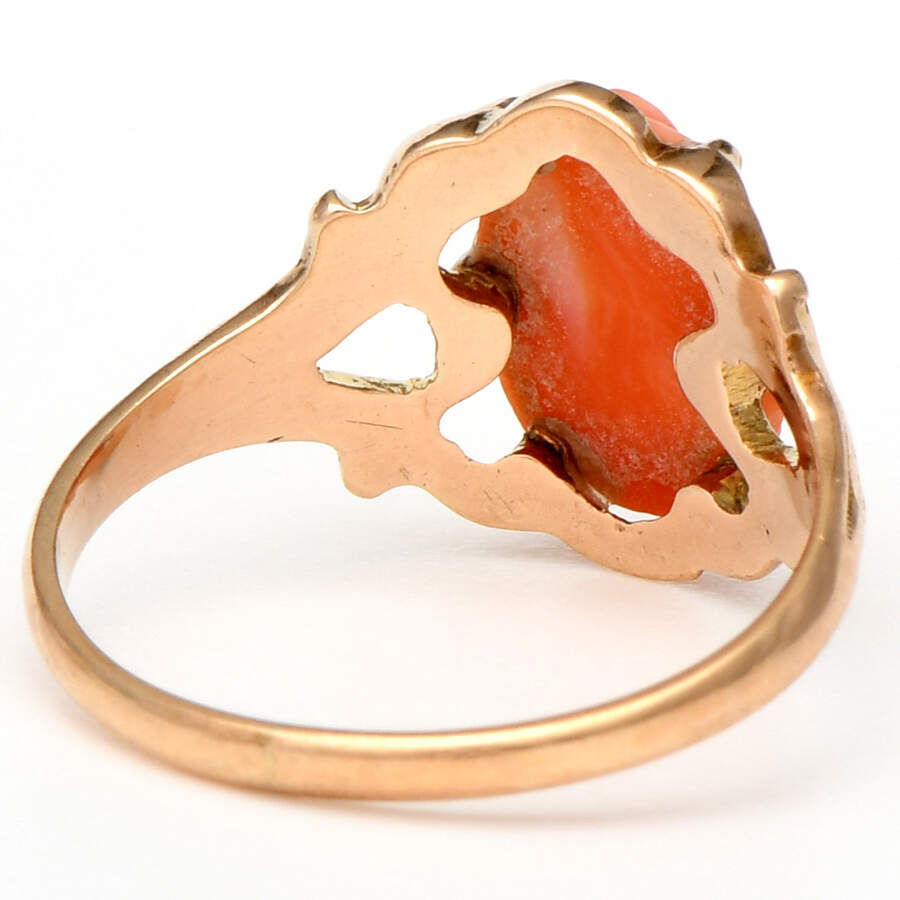 10KY Vintage Coral Cameo Ring-2
