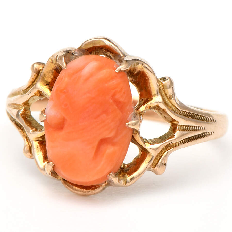 10KY Vintage Coral Cameo Ring-1