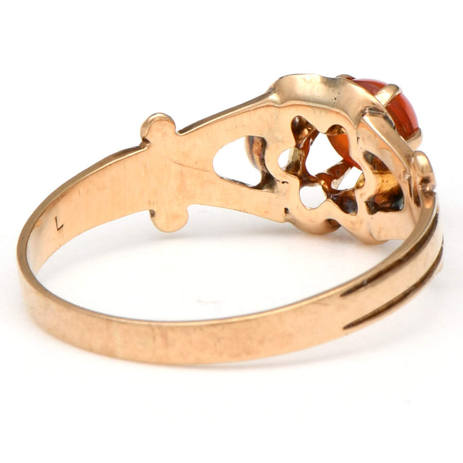 10KR Victorian Carnelian (0.49) Cabochon Flower Ring-2
