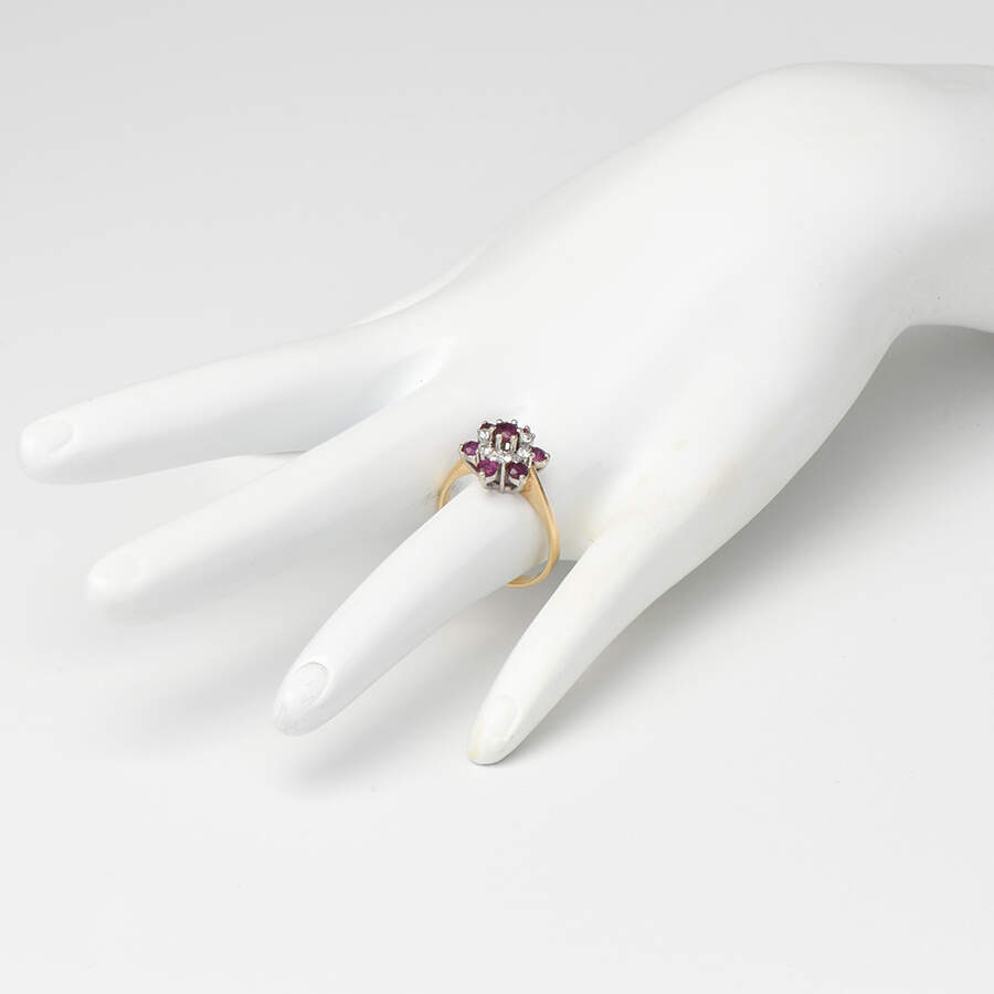 14KYW Ruby (0.80) & Diamond (0.12) Floral Cluster Ring-5