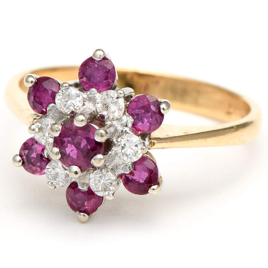 14KYW Ruby (0.80) & Diamond (0.12) Floral Cluster Ring-1