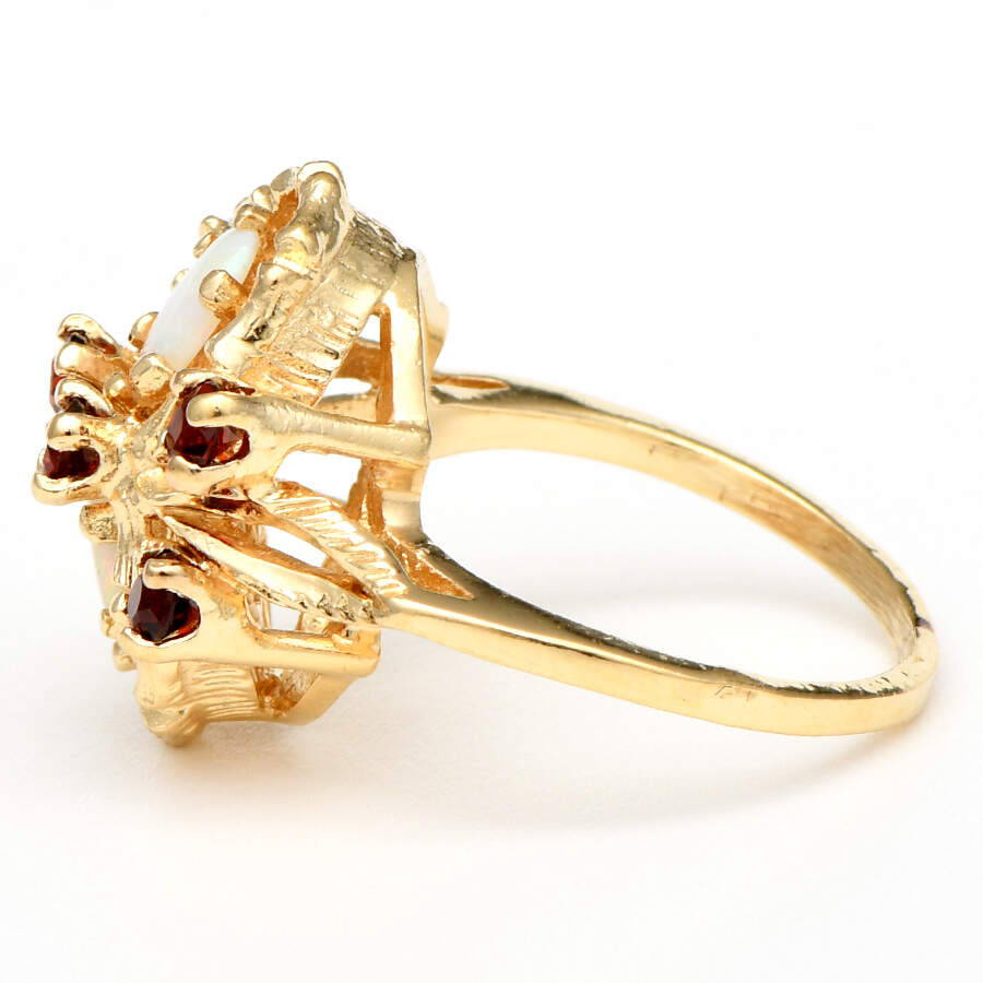 14KY Opal (0.70) & Red Garnet (0.65) Leaf Ring-2