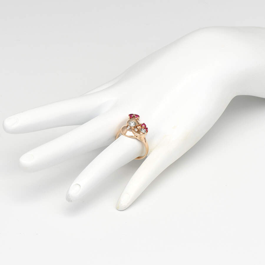 14KRW Retro Modern Diamond & Synthetic Ruby Ring-5