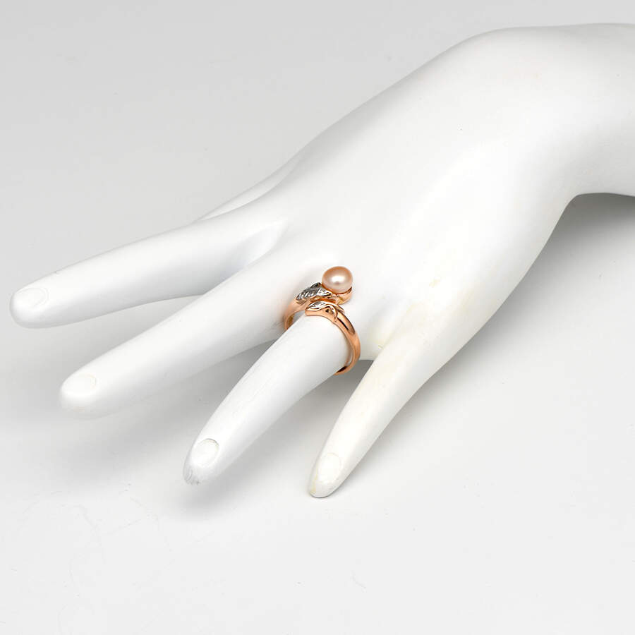 14KRW Pink Freshwater Pearl Bypass Ring-5