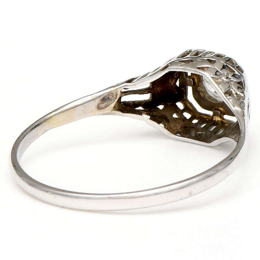 18KW Art Deco Diamond(0.12) Solitaire Ring-2