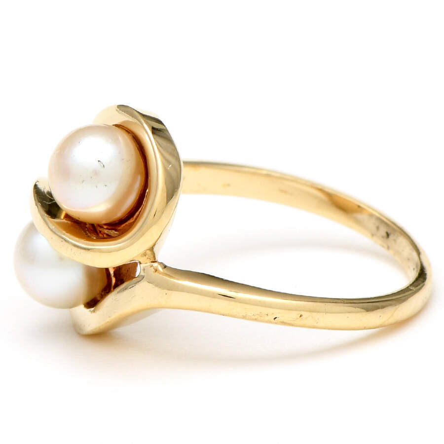 10KY Twin Cultured Pearl Bypass Ring-3