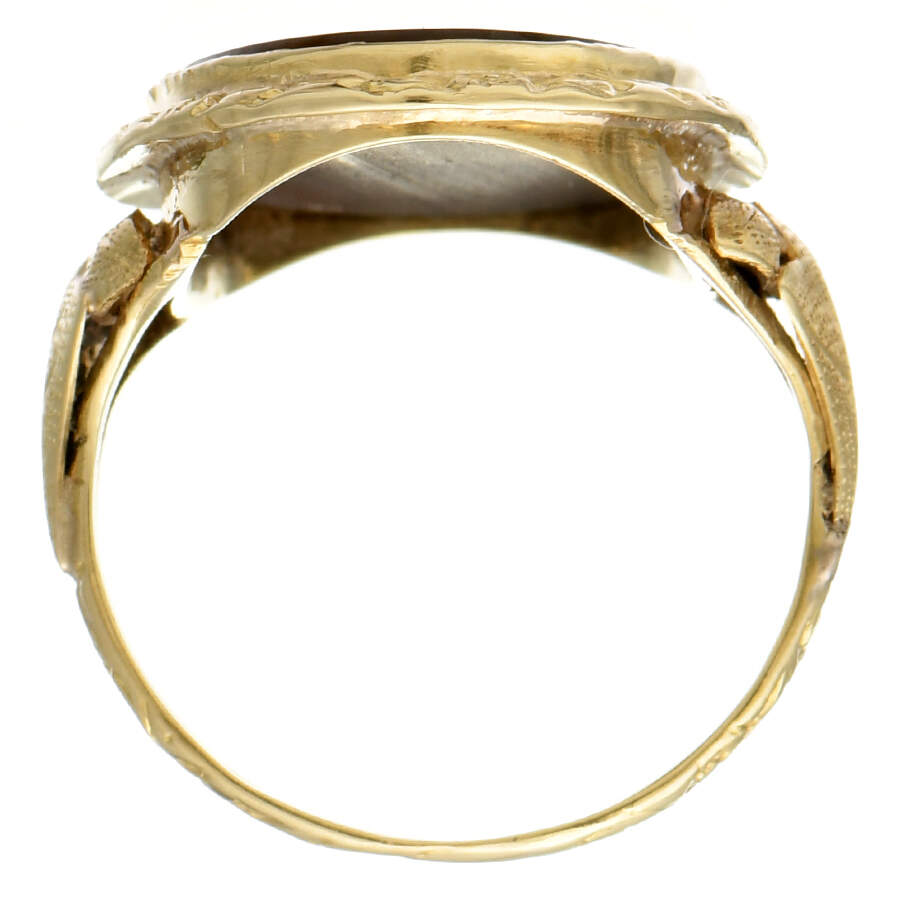 14KY Brown Landscape Agate Ring-4