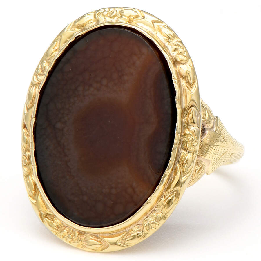 14KY Brown Landscape Agate Ring-1