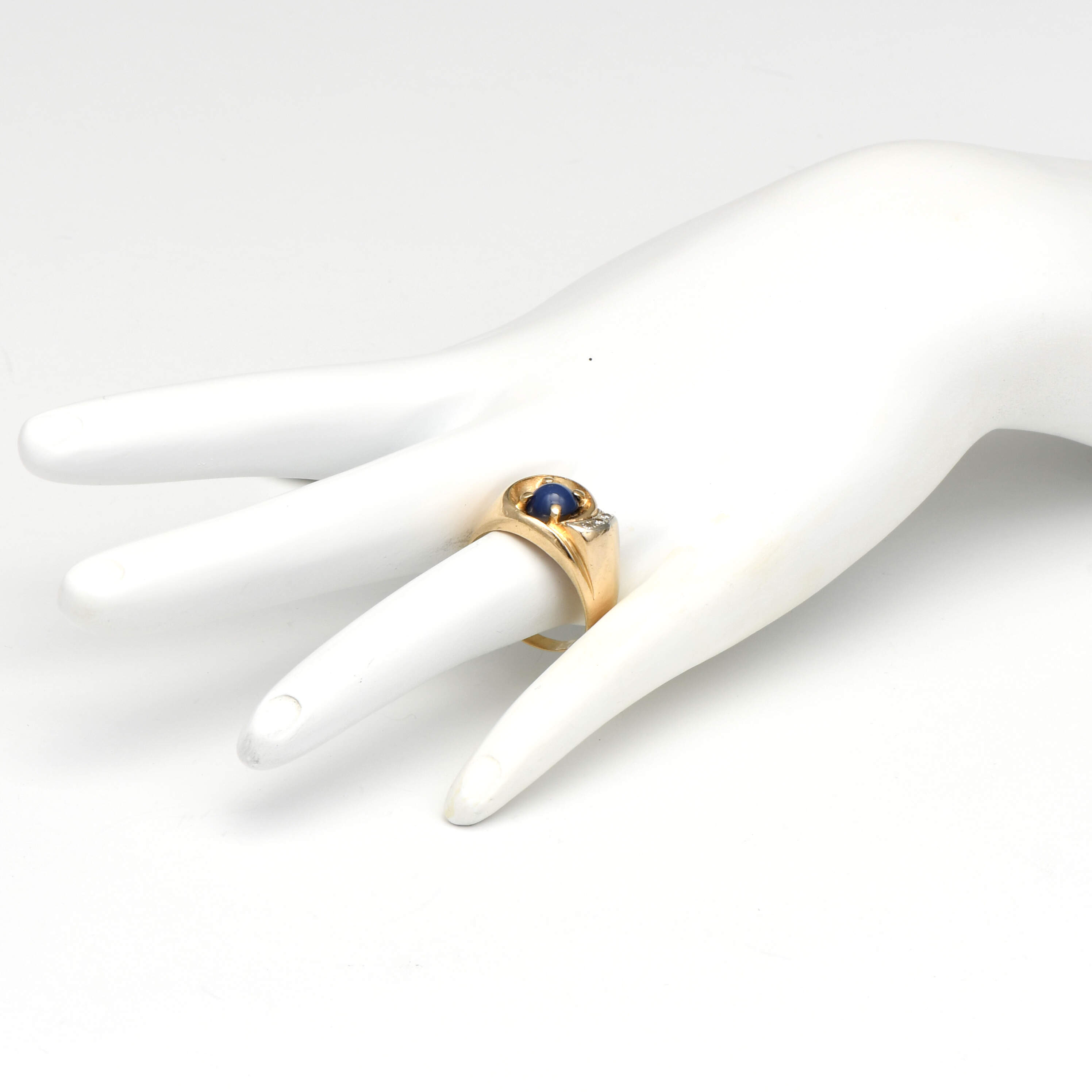 14KY Synthetic Star Sapphire & Diamond Ring-5