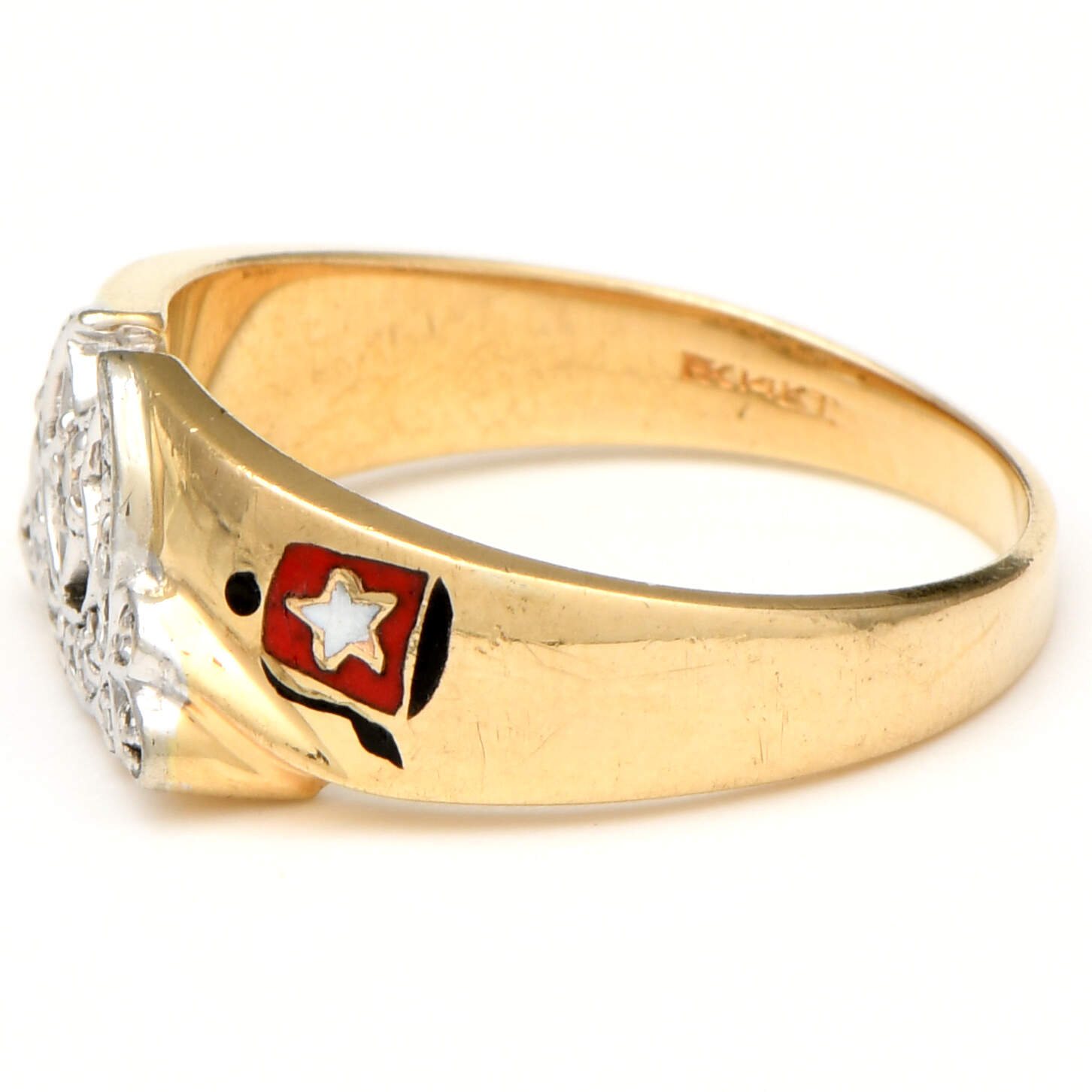 14KYW Vintage Shriners Diamond(0.15) Enamel Ring-2