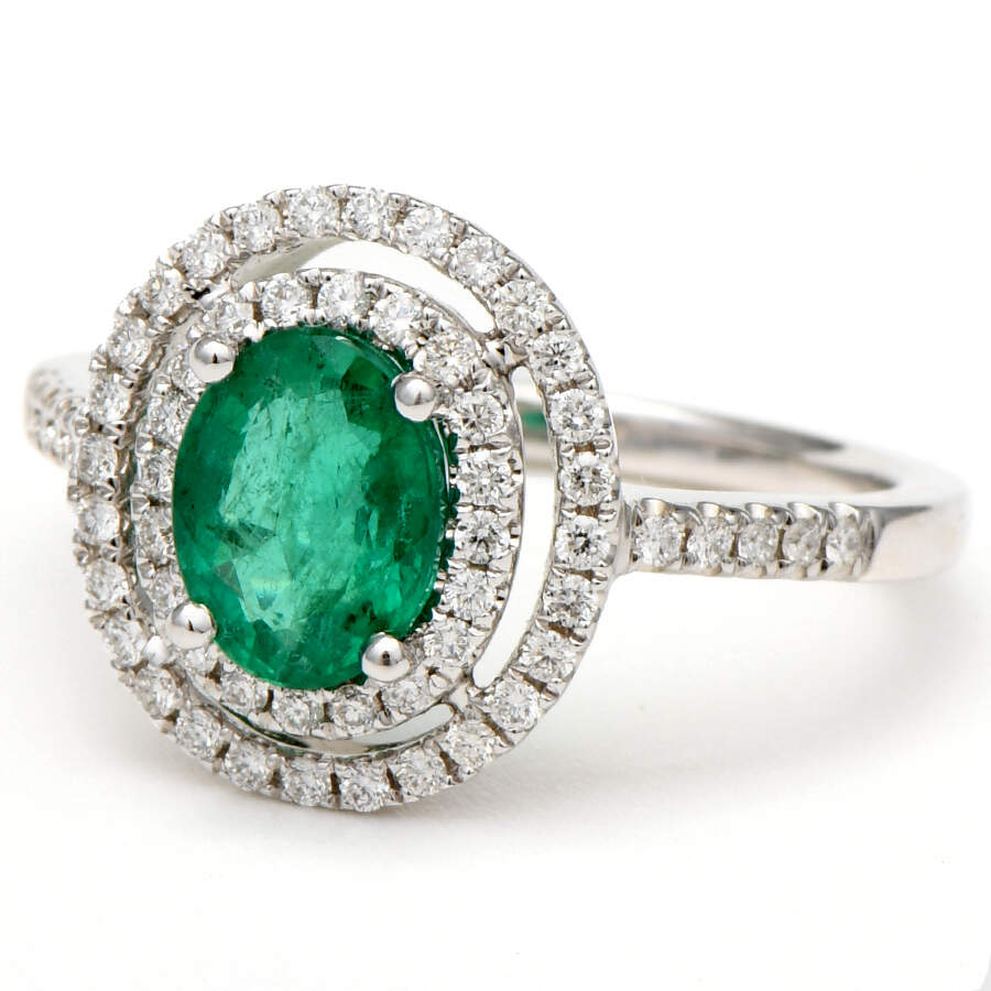 14KW Emerald(1.17) & Diamond(0.34) Double Halo Ring-1