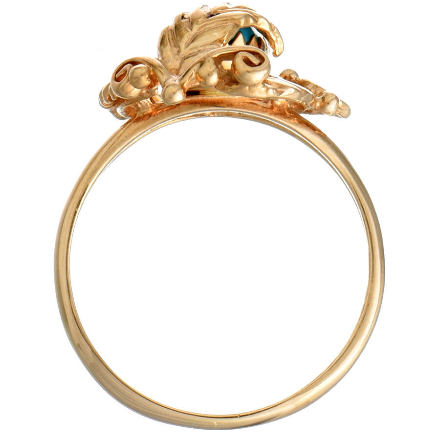 14KY Vintage Turquoise(1.85) Leaf Accented Halo Ring-4