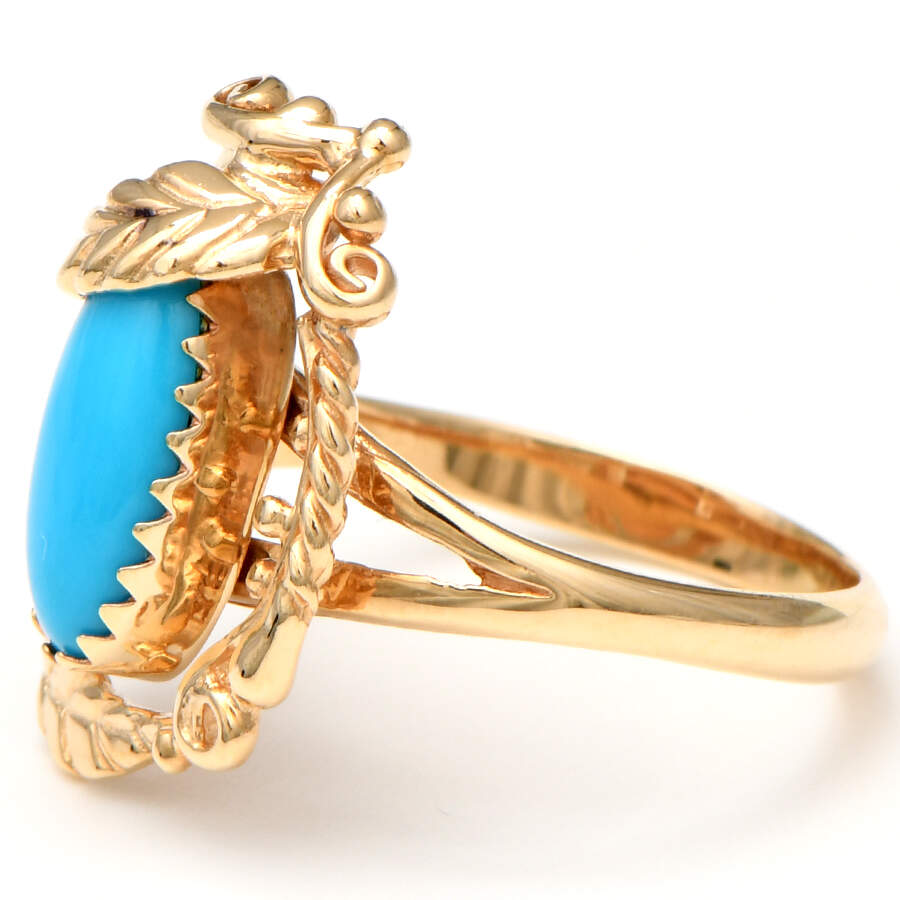 14KY Vintage Turquoise(1.85) Leaf Accented Halo Ring-3