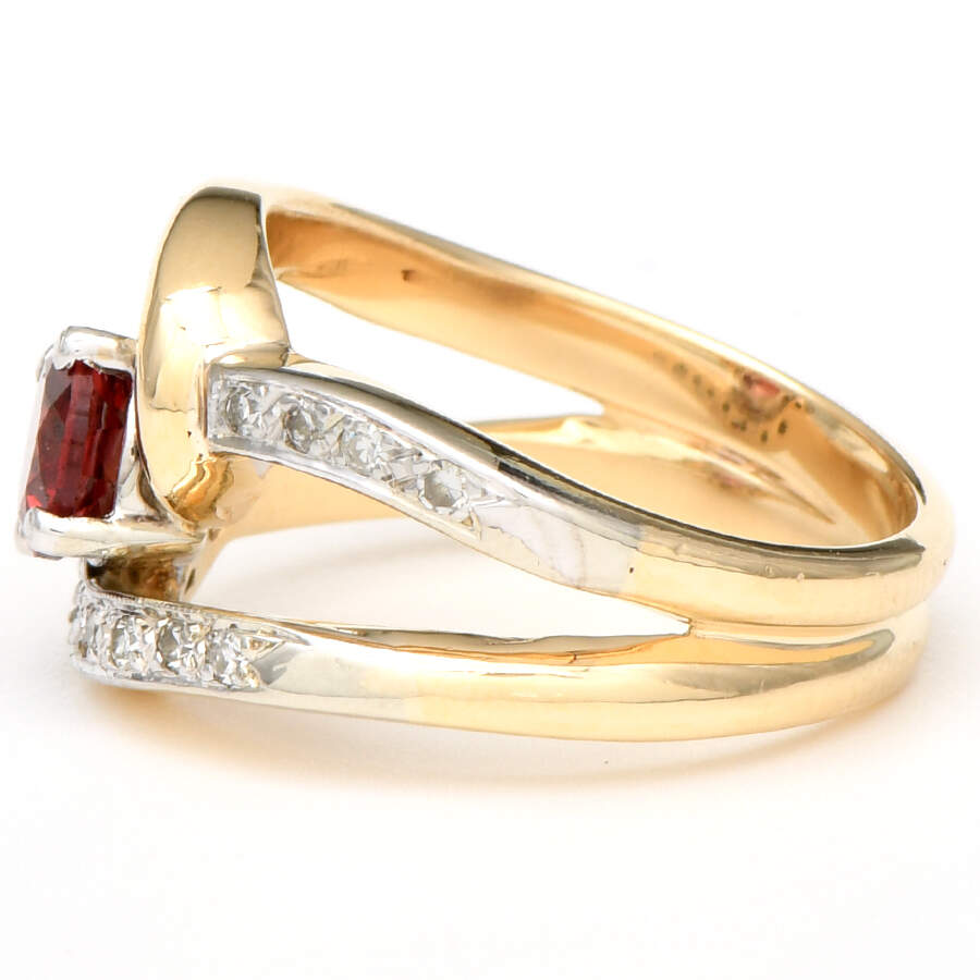 14KYW Garnet(1.0) & Diamond (0.12) Bypass Ring-3
