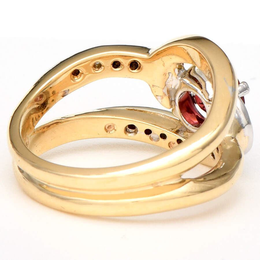 14KYW Garnet(1.0) & Diamond (0.12) Bypass Ring-2