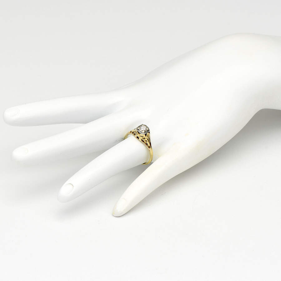 14KYW Art Deco Diamond(0.20) Ring-5