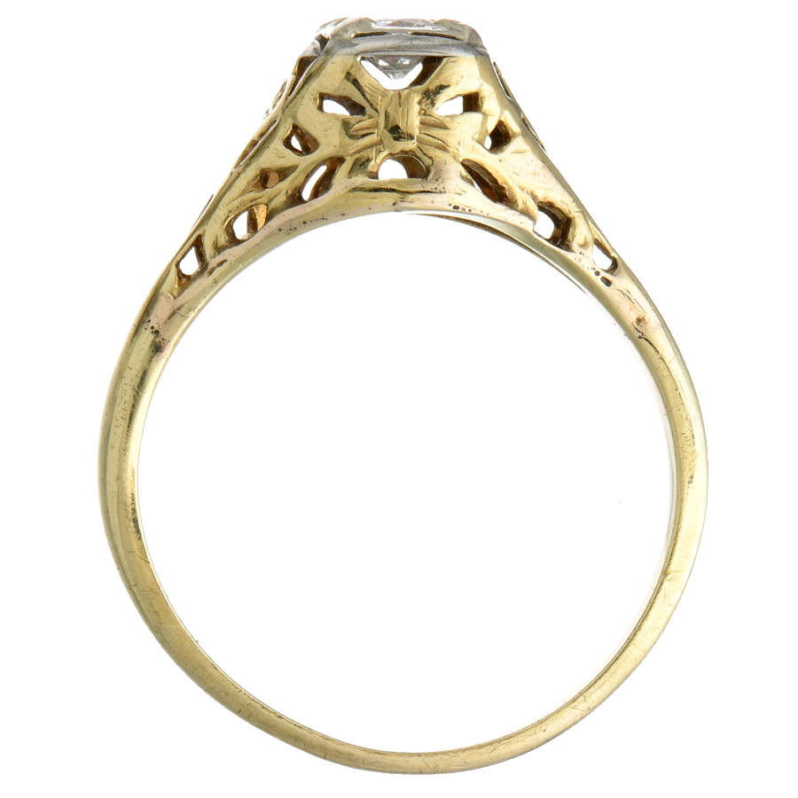 14KYW Art Deco Diamond(0.20) Ring-4