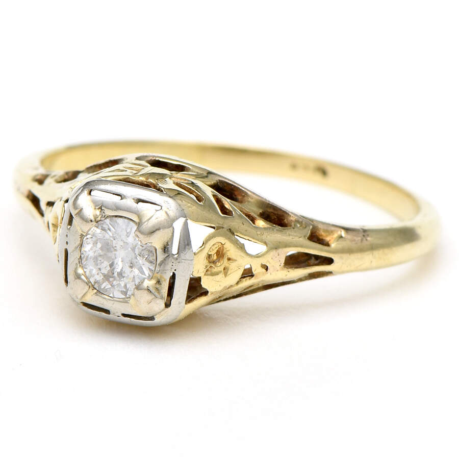 14KYW Art Deco Diamond(0.20) Ring-1