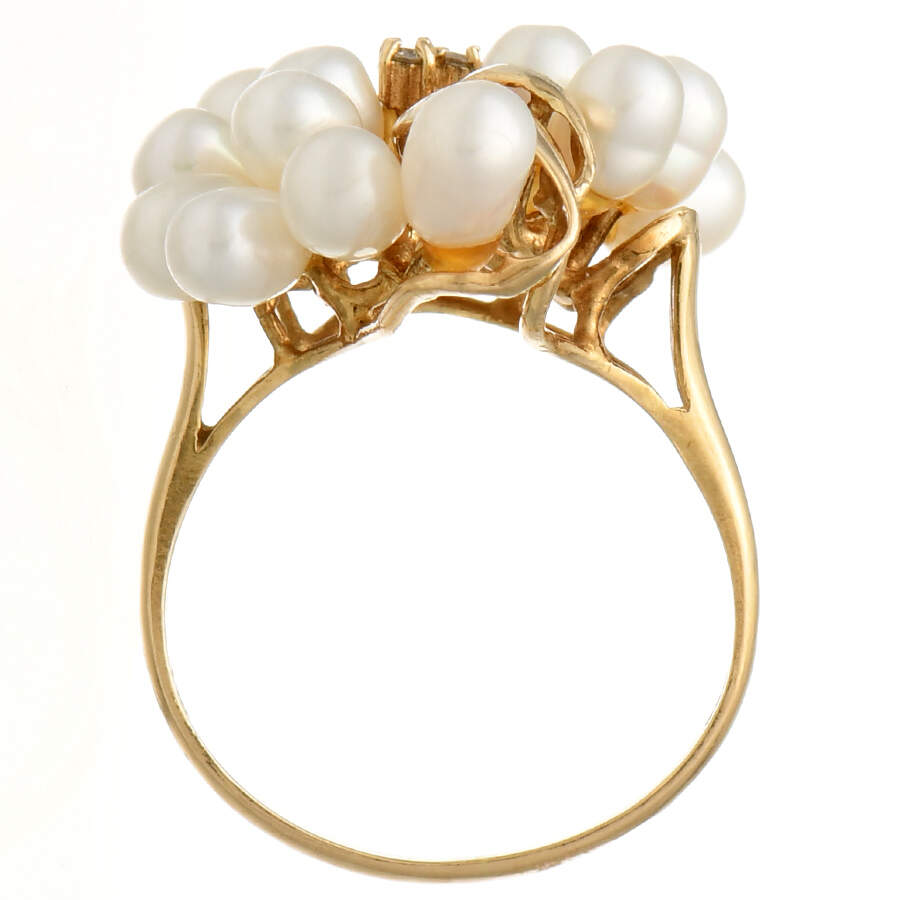 14KY Cultured Pearl & Diamond Accent Cluster Ring-4
